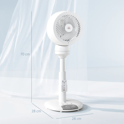 HOMCOM Standing Fan for Bedroom, 28" Pedestal Fan with Remote, 70° Oscillating, 90° Vertical Tilt, 3 Speeds, Adjustable Height, 7H Timer, Foot Button, White