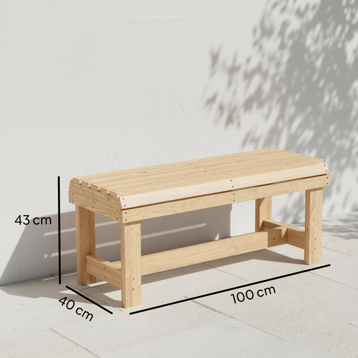 Outsunny Wooden Outdoor Bench, 2 Seater Garden Bench, Backless Patio Bench with Slatted Curved Seat, Natural Wood Finish
