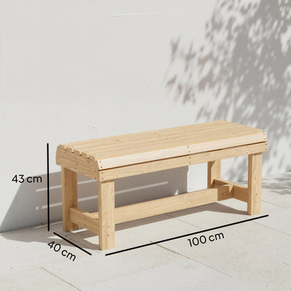 Outsunny Wooden Outdoor Bench, 2 Seater Garden Bench, Backless Patio Bench with Slatted Curved Seat, Natural Wood Finish