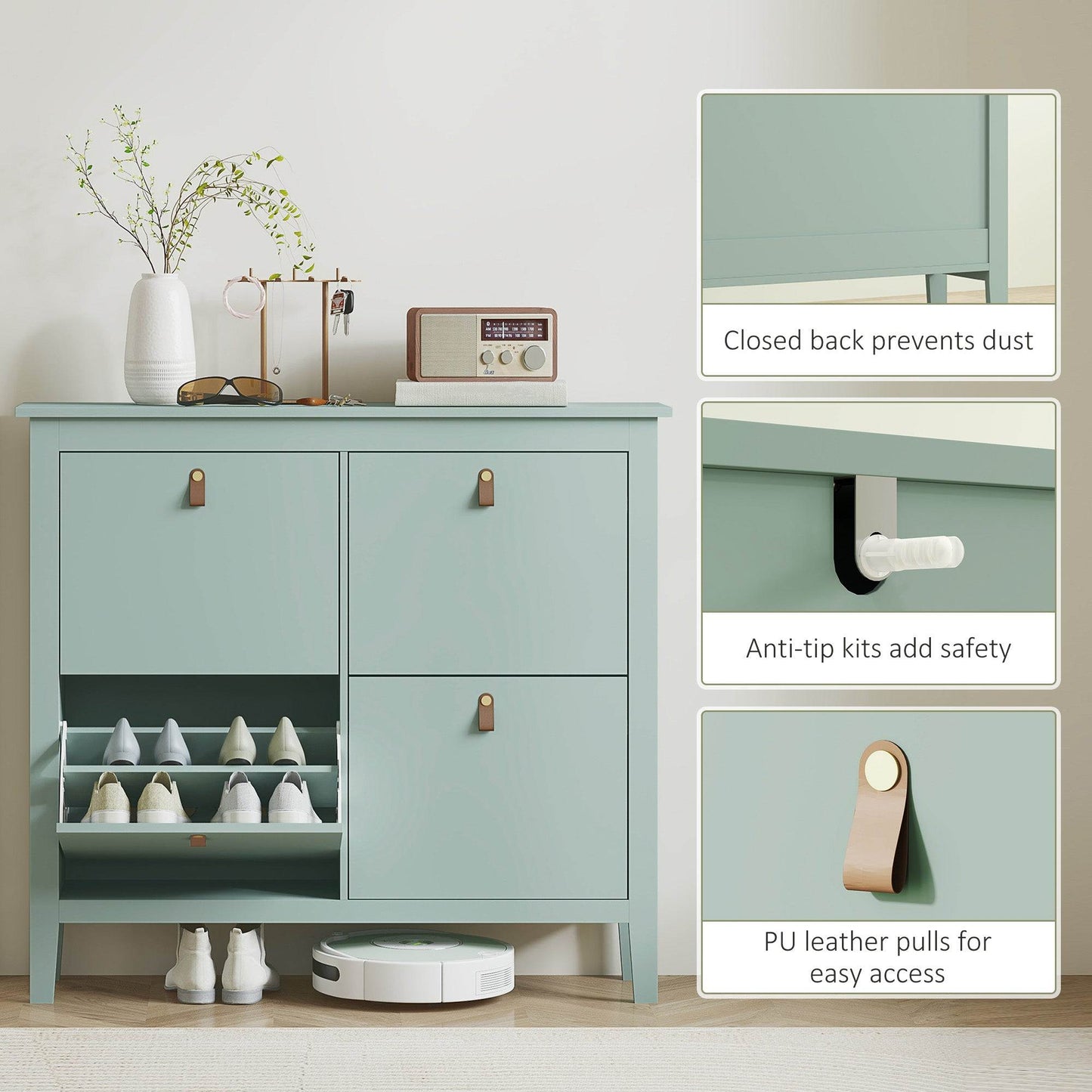 HOMCOM Modern Four-Drawer Shoe Cabinet - Green