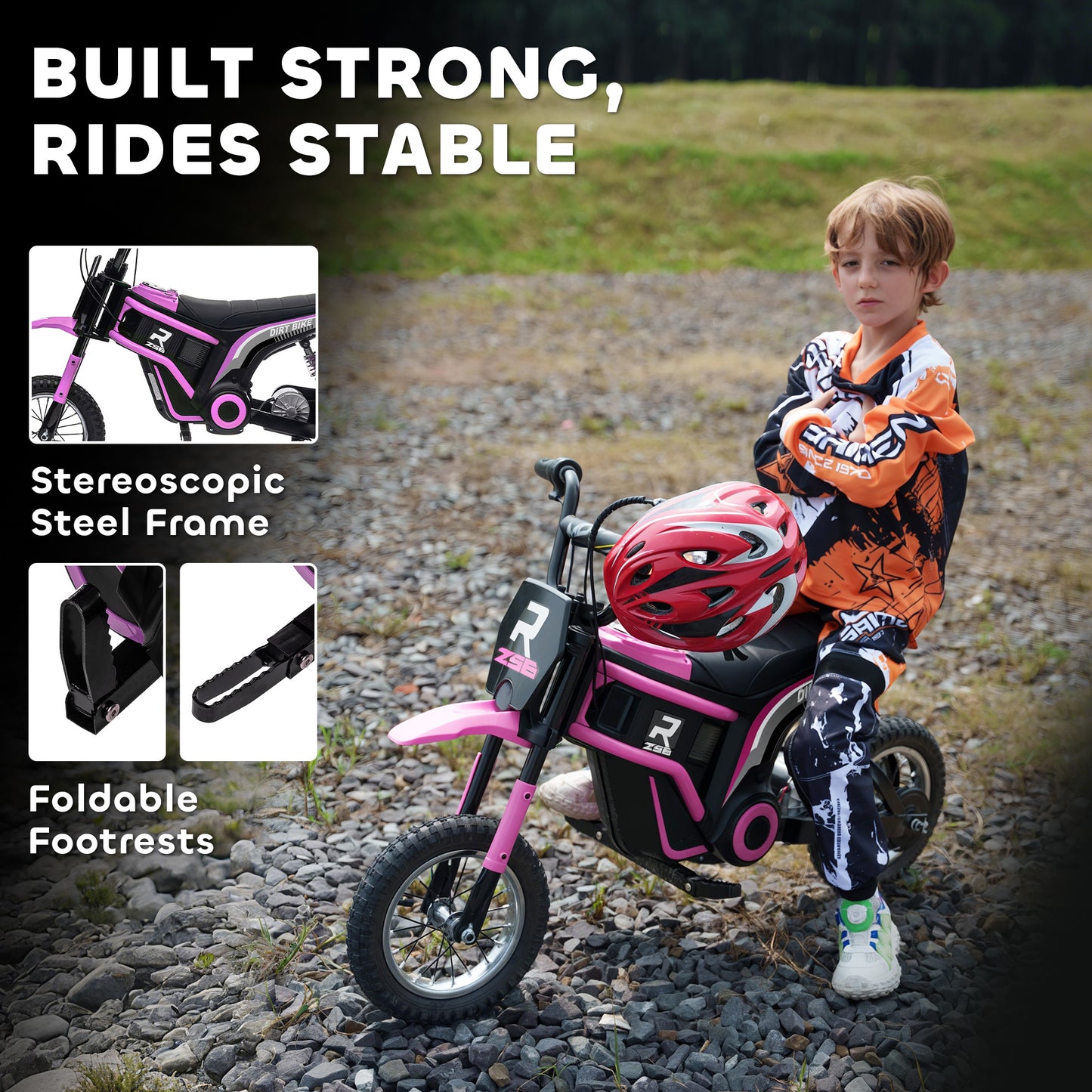HOMCOM 24V Electric Motorbike with Twist Grip Throttle, Music, Horn, 12" Pneumatic Tyres, 16km/h Max Speed - Pink