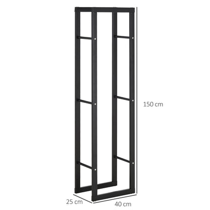 HOMCOM Metal Firewood Log Holder Tall Firewood Rack Indoor Outdoor Fireplace Wood Storage Shelf with Side Rails, Rust-Resistant, Black, 40W x 25D x 150H cm
