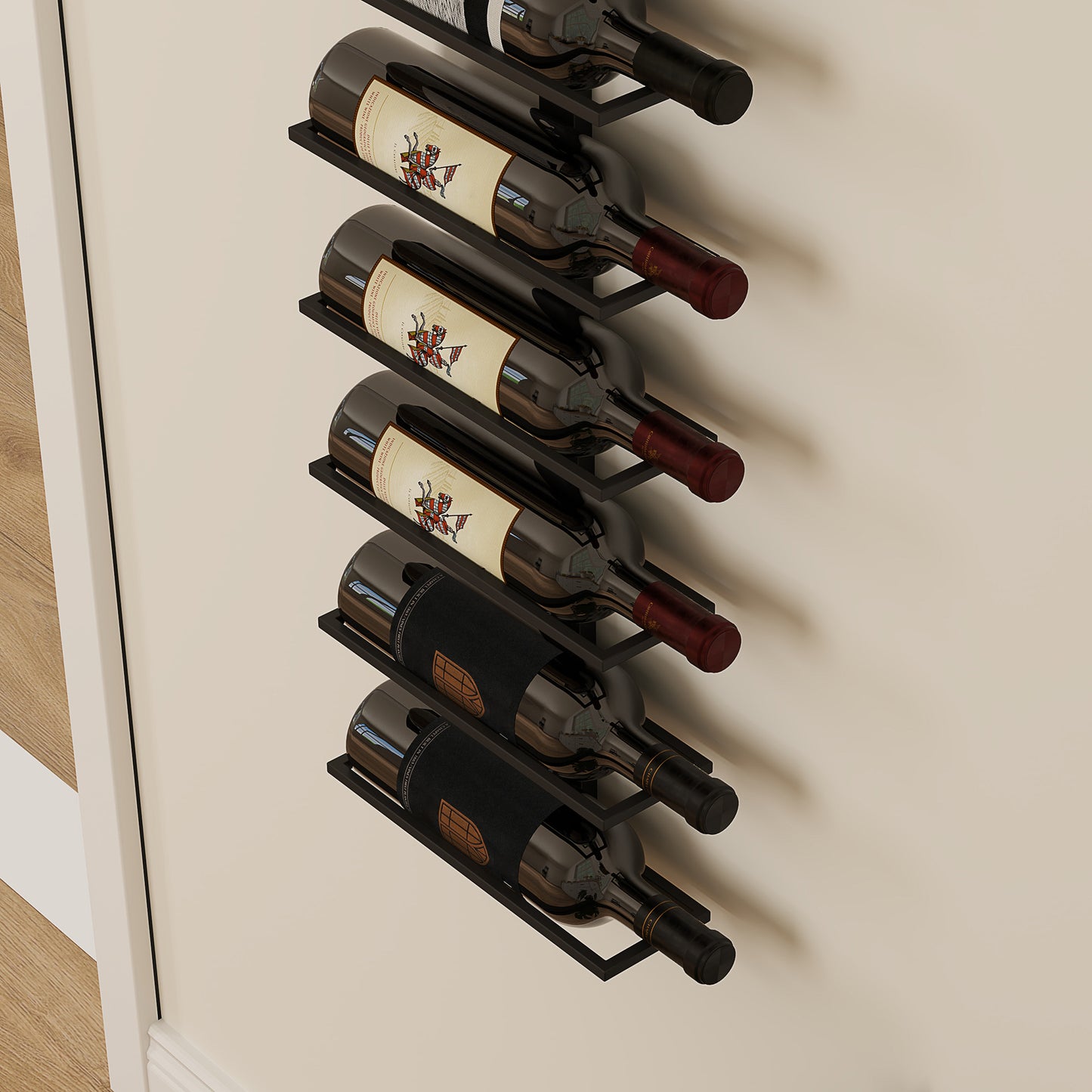 HOMCOM Wine Rack, Wall Mounted, 10 Tier Metal Wine Display Rack, Storage Holder for Kitchen, Dining Room, Bar, Cellar, Black