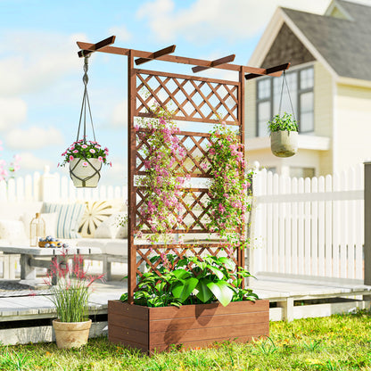 Outsunny Wooden Trellis Planter Box, Raised Garden Bed to Grow Vegetables, Herbs and Flowers, Orange