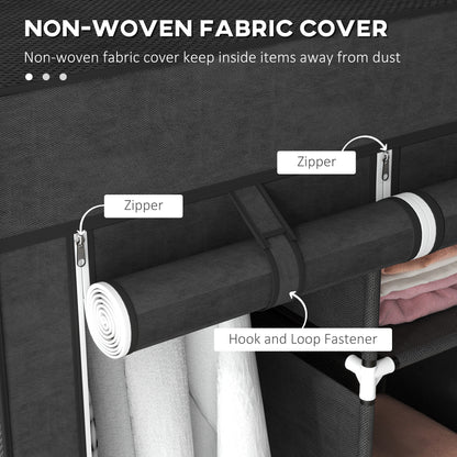 HOMCOM Fabric Wardrobe, with Rails and Shelves - Black