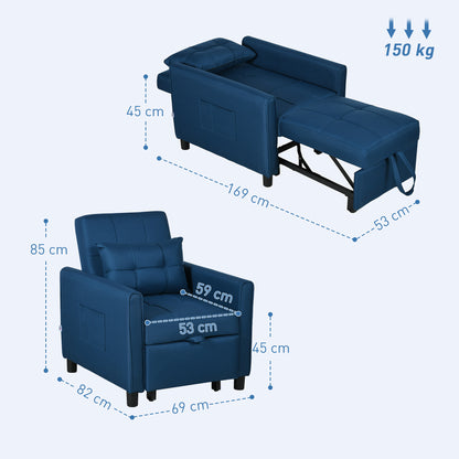 HOMCOM Linen-Look Single Chair Bed with Thick Padding - Blue