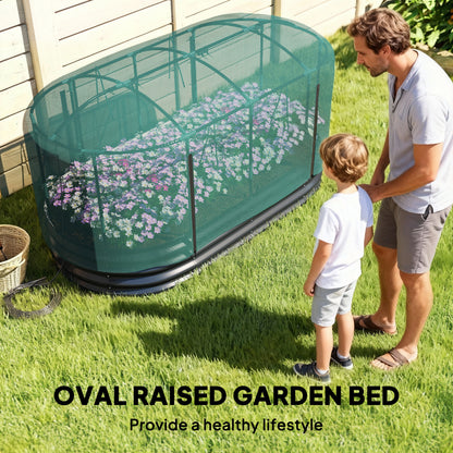 Outsunny Galvanised Raised Garden Bed Kit with Self Watering System and Mesh Cover, Garden Boxes, 6x3Ft, Dark Grey and Green