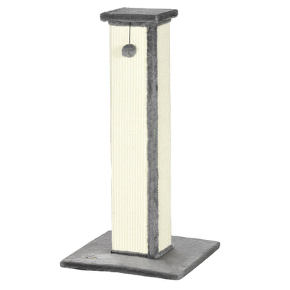PawHut 81cm Cat Scratcher, Vertical Full Scratcher w/ Natural Sisal Rope, Hanging Ball, Soft Plush - Grey
