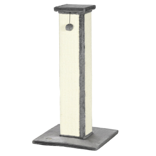 PawHut 81cm Cat Scratcher, Vertical Full Scratcher w/ Natural Sisal Rope, Hanging Ball, Soft Plush - Grey