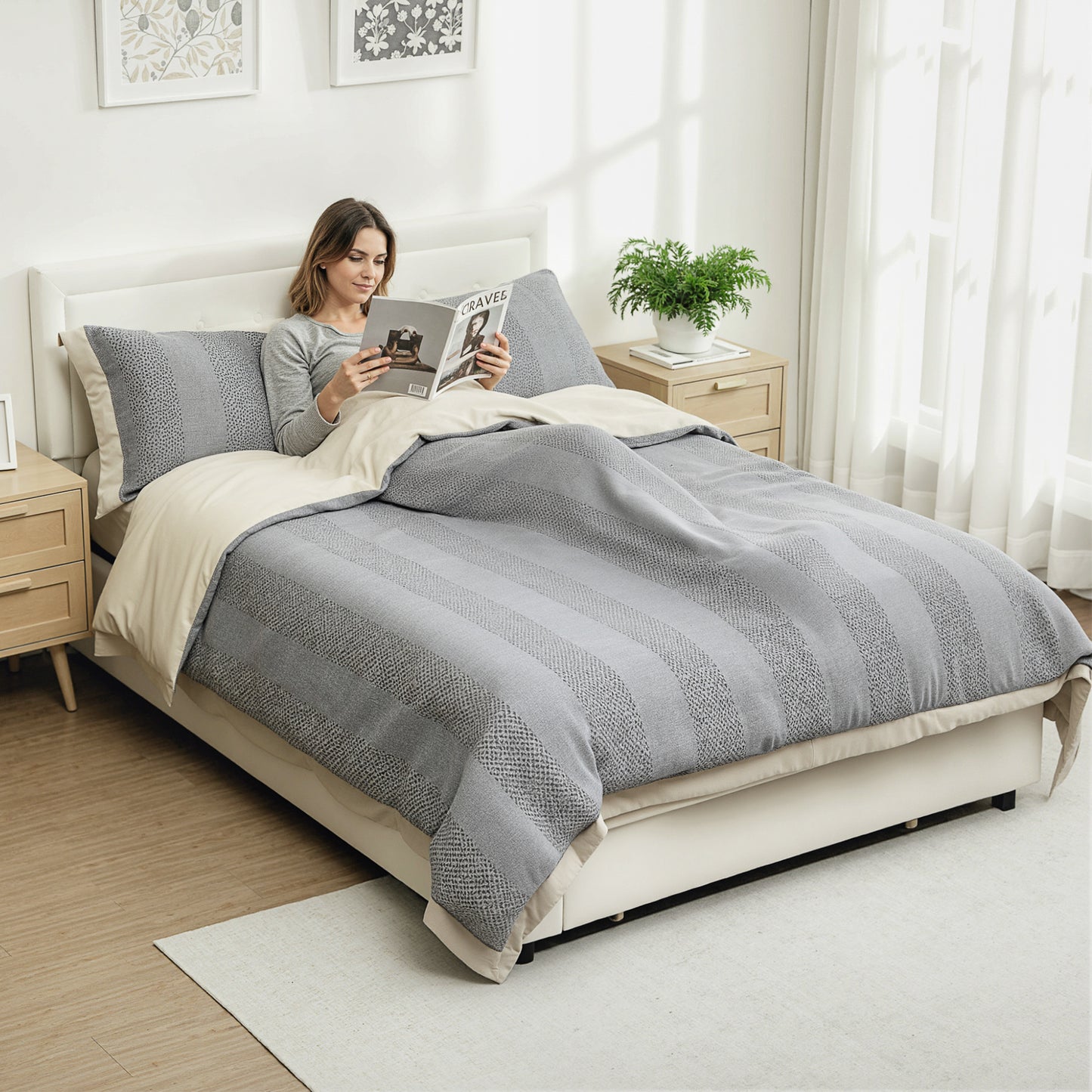 HOMCOM Double Ottoman Bed Frame, with Front Drawer Cream