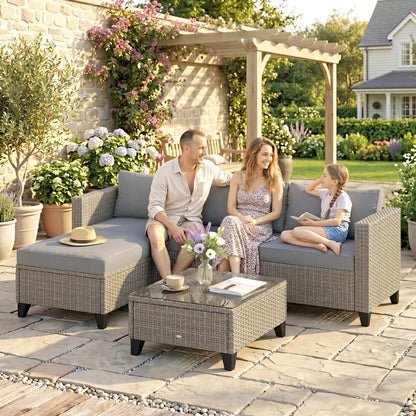 Outsunny 5-Piece Rattan Patio Furniture Set with Corner Sofa, Footstools, Coffee Table, for Poolside, Brown
