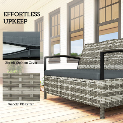 Outsunny 125L Garden Storage Bench, 2 Seater PE Rattan Outdoor Bench Storage Box with Padded Cushion, Dark Grey