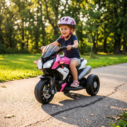HOMCOM Kids Electric Motorcycle, 6V Ride on Motorcycle with 3 Wheels, LED Headlight, Music, Horn for Boys Girls 3-5 Y, Pink