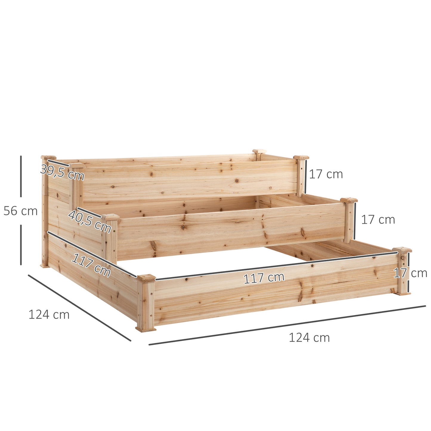 Outsunny 470L Raised Garden Bed, 3-Tier Planter Kit, Elevated Wooden Planters for Garden, Yard & Patio, Wooden Nature