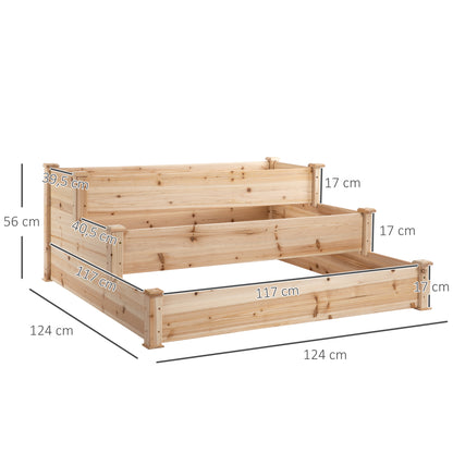 Outsunny 470L Raised Garden Bed, 3-Tier Planter Kit, Elevated Wooden Planters for Garden, Yard & Patio, Wooden Nature