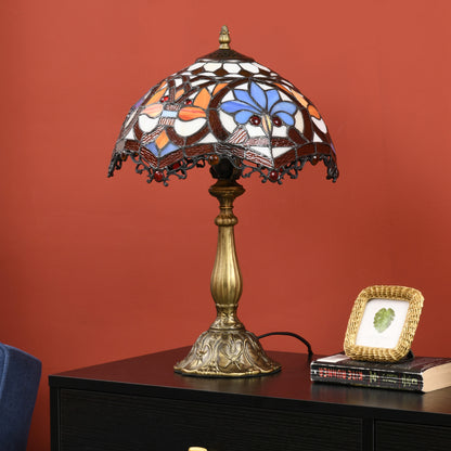 HOMCOM Stained Glass Table Lamp, Handcrafted Artisan Collectible, Suitable for Living Room and Bedside, Multi-Coloured, Ф25 x 45Hcm, Zinc Alloy.