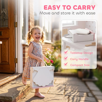 AIYAPLAY Kids Vanity Table, Portable Dressing Table with Lights, Mirror, Drawer, Accessories, Gift for 3-6 Years