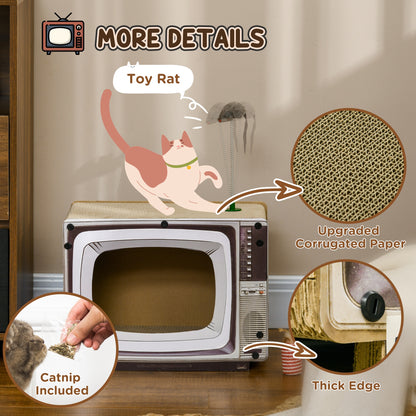 PawHut TV-Shaped Scratching Board with Scratcher, Catnip, Toy Rat, Cat Scratcher for Indoor Cats, 43 x 23 x 32.5cm--ChewyGames-ChewyGames