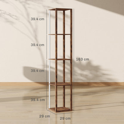 HOMCOM RGB LED Floor Lamp with Shelves, Modern Dimmable Standing Lamp with Remote Control, Adjustable Brightness & Speed for Living Room, Bedroom, Office, Rustic Brown