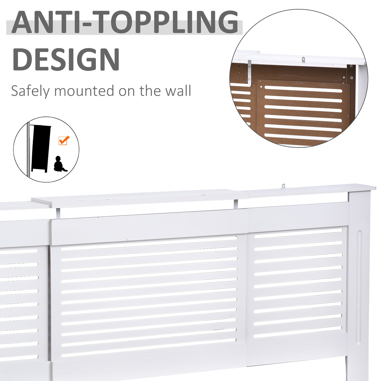 HOMCOM Extendable Radiator Cover, Modern MDF White Painted Cabinet with Horizontal Slats for Living Room, Bedroom, 139-208.5L x 20.5W x 82.5H cm