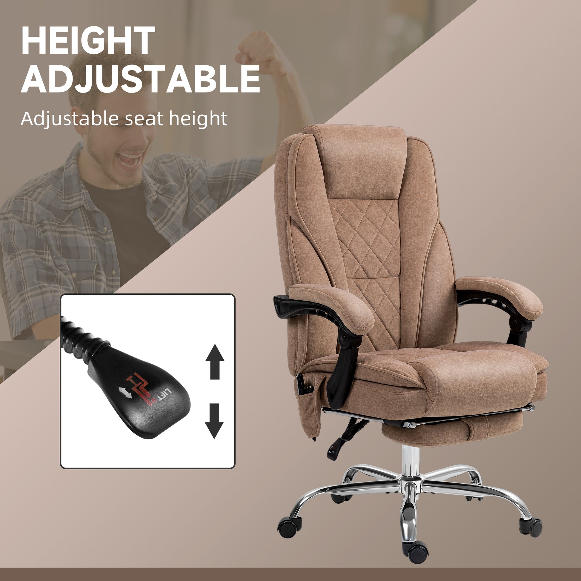 Vinsetto Massage Office Chair, Heated Reclining Computer Chair with Adjustable Height and Footrest, Brown--ChewyGames-ChewyGames