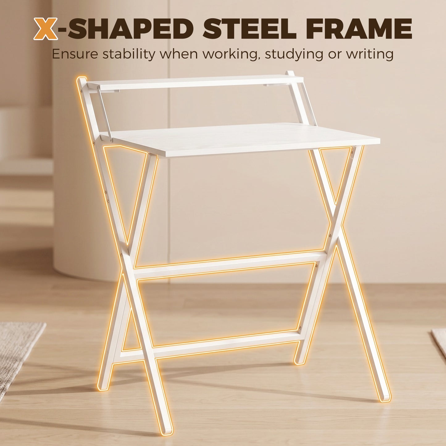 HOMCOM 70 cm Folding Computer Desk with Monitor Shelf - White