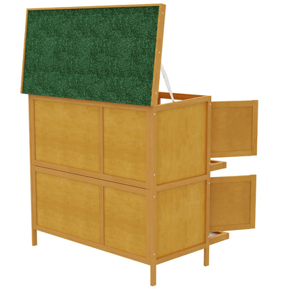 PawHut Double Decker Rabbit Hutch 2 Tier Guinea Pig House Pet Cage Outdoor with Sliding-out Tray, 97 x 44 x 91cm, Yellow