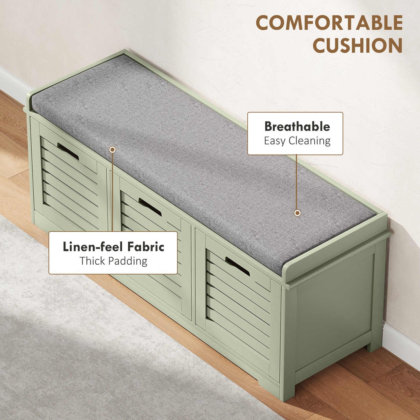 HOMCOM 3-Drawer Shoe Storage Bench with 160kg Capacity & 3 fully pull-out drawers - Green