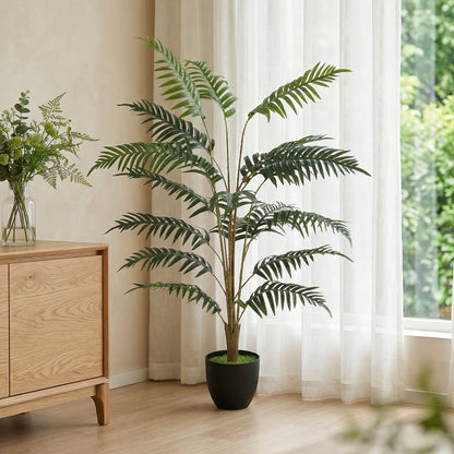 HOMCOM Artificial Fern Topiary Tree, Realistic Artificial Plant in Cement Pot, Fake Plant, 120cm