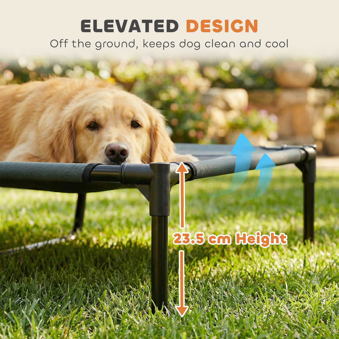 PawHut Outdoor Dog Bed with Removable Canopy, Portable Raised Dog Bed for Camping, Garden & Beach, Water-Resistant UV-Protection Mesh Pet Cot Sun Lounger, for XL Pets, 122 x 92 x 108 cm, Grey-Pet Cots-ChewyGames-ChewyGames