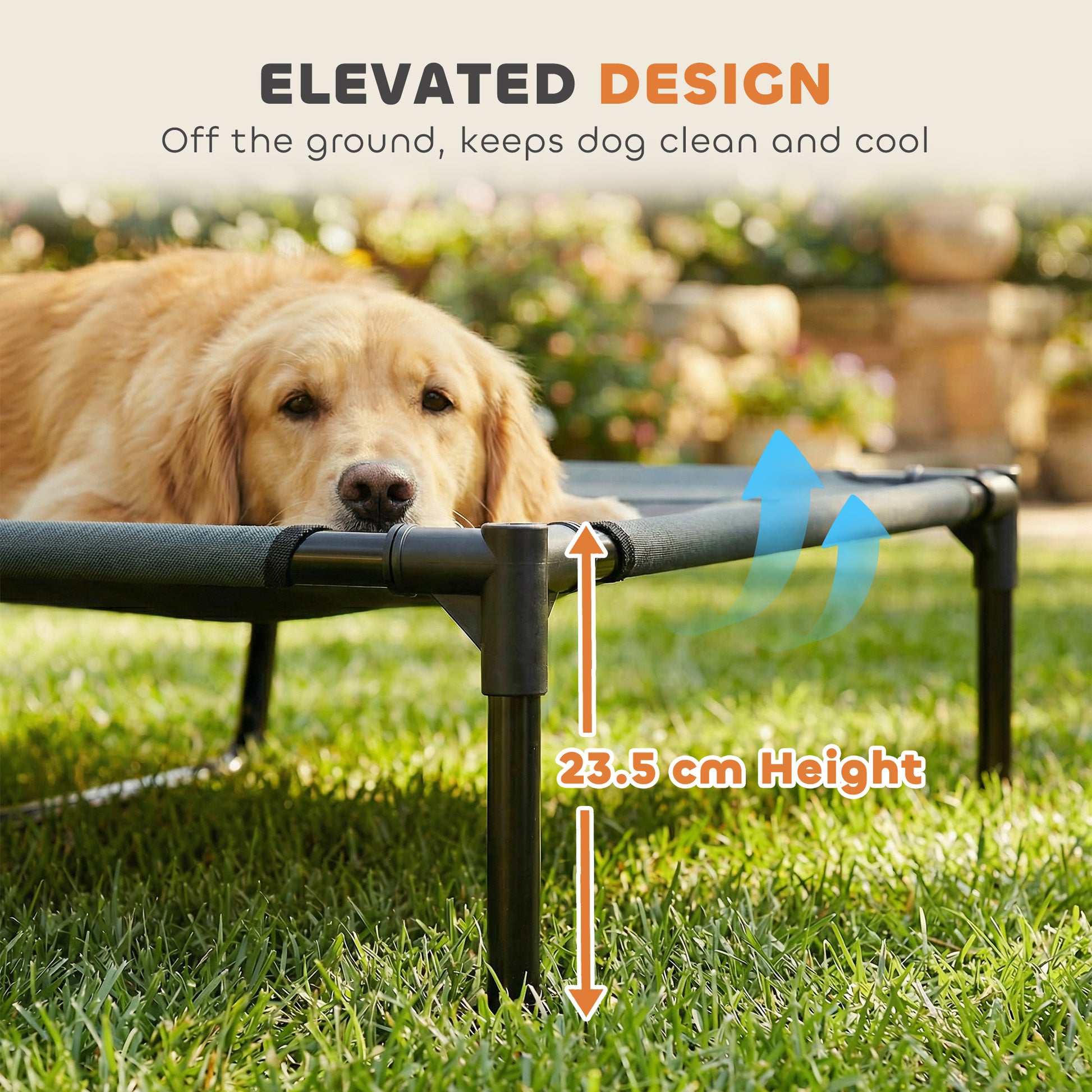 PawHut Outdoor Dog Bed with Removable Canopy, Portable Raised Dog Bed for Camping, Garden & Beach, Water-Resistant UV-Protection Mesh Pet Cot Sun Lounger, for XL Pets, 122 x 92 x 108 cm, Grey-Pet Cots-ChewyGames-ChewyGames