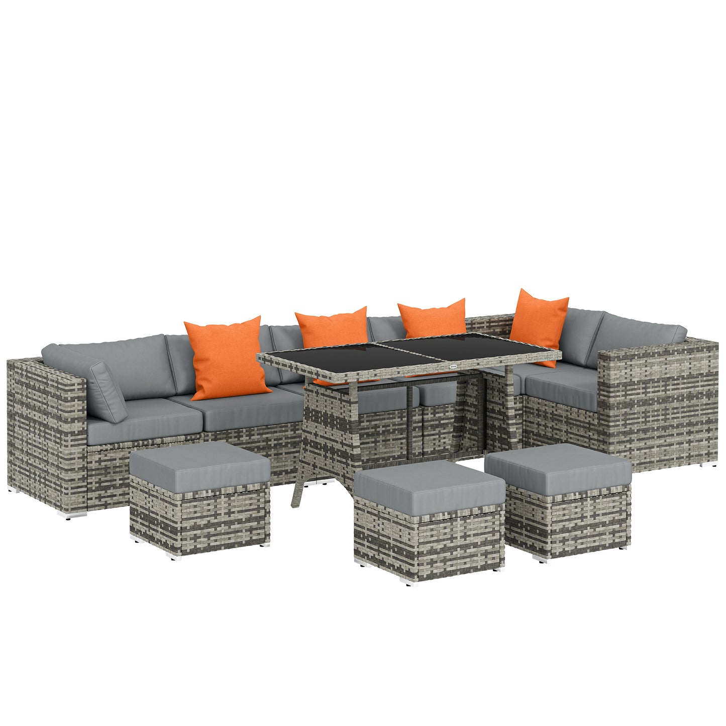 Outsunny 10 Piece Rattan Garden Furniture Set, 3 Corner Sofas with 3 Chairs, 3 Stools and Coffee Table, Outdoor Patio Furniture