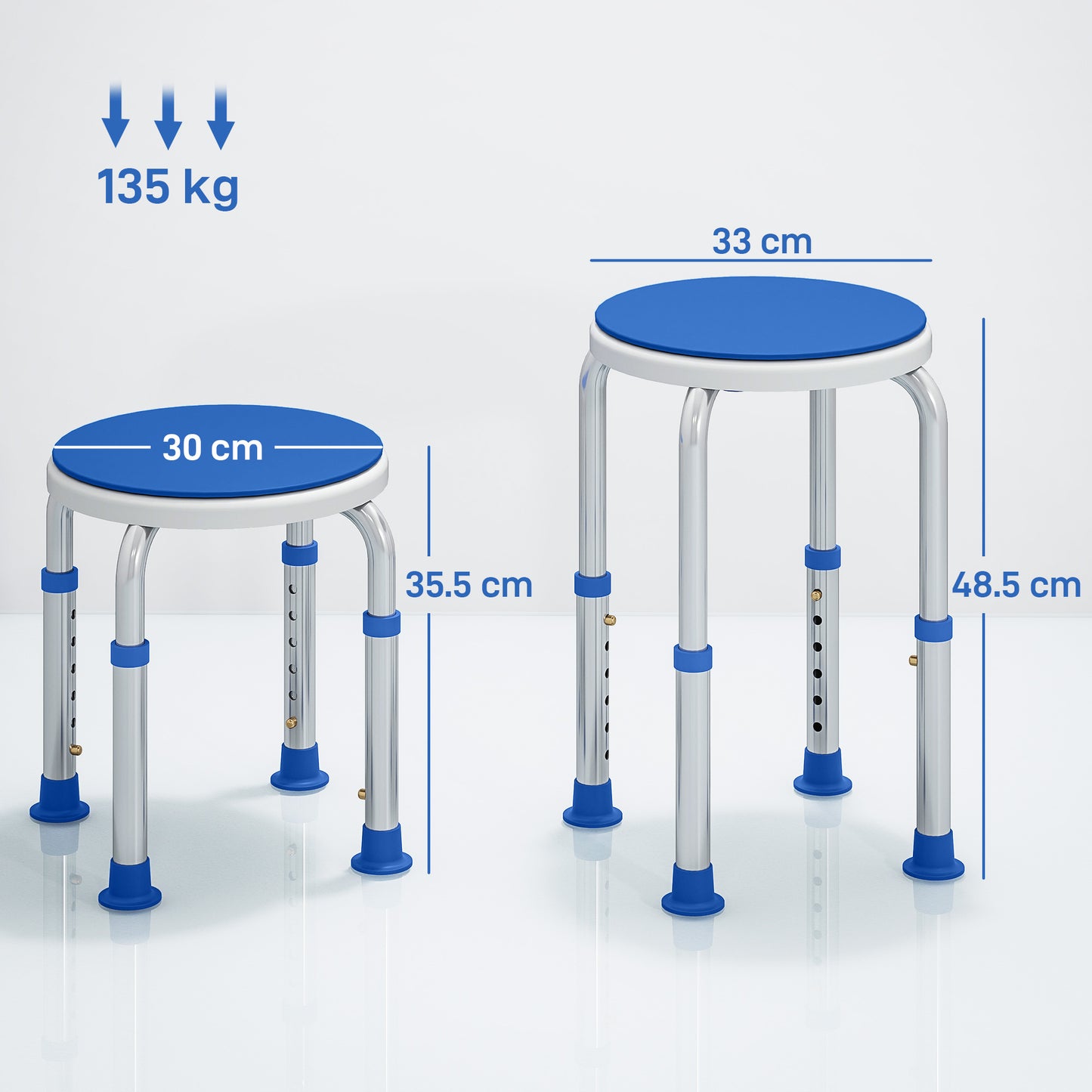 HOMCOM 360° Swivel Shower Chair, Height Adjustable Aluminium Shower Stool with Non-Slip Feet for Disabled, Elderly, Blue