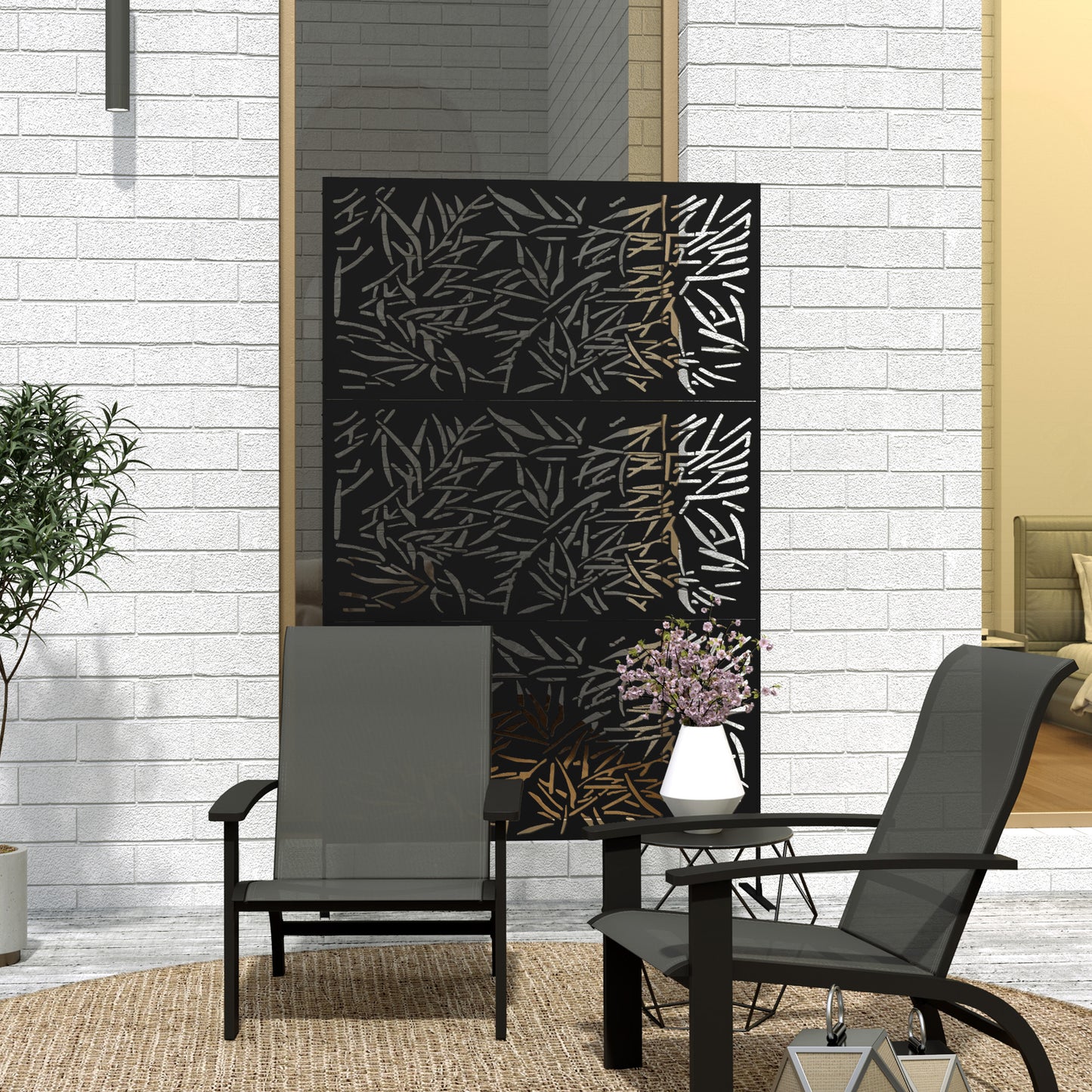Outsunny Decorative Garden Privacy Screen with Stand, 6.5FT Freestanding Metal Outdoor Divider, Black
