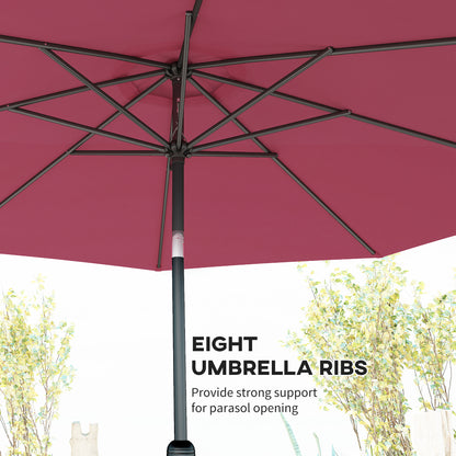 Outsunny 3(m) Tilting Parasol Garden Umbrellas, Outdoor Sun Shade with 8 Ribs, Tilt and Crank Handle for Balcony, Bench, Garden, Wine Red