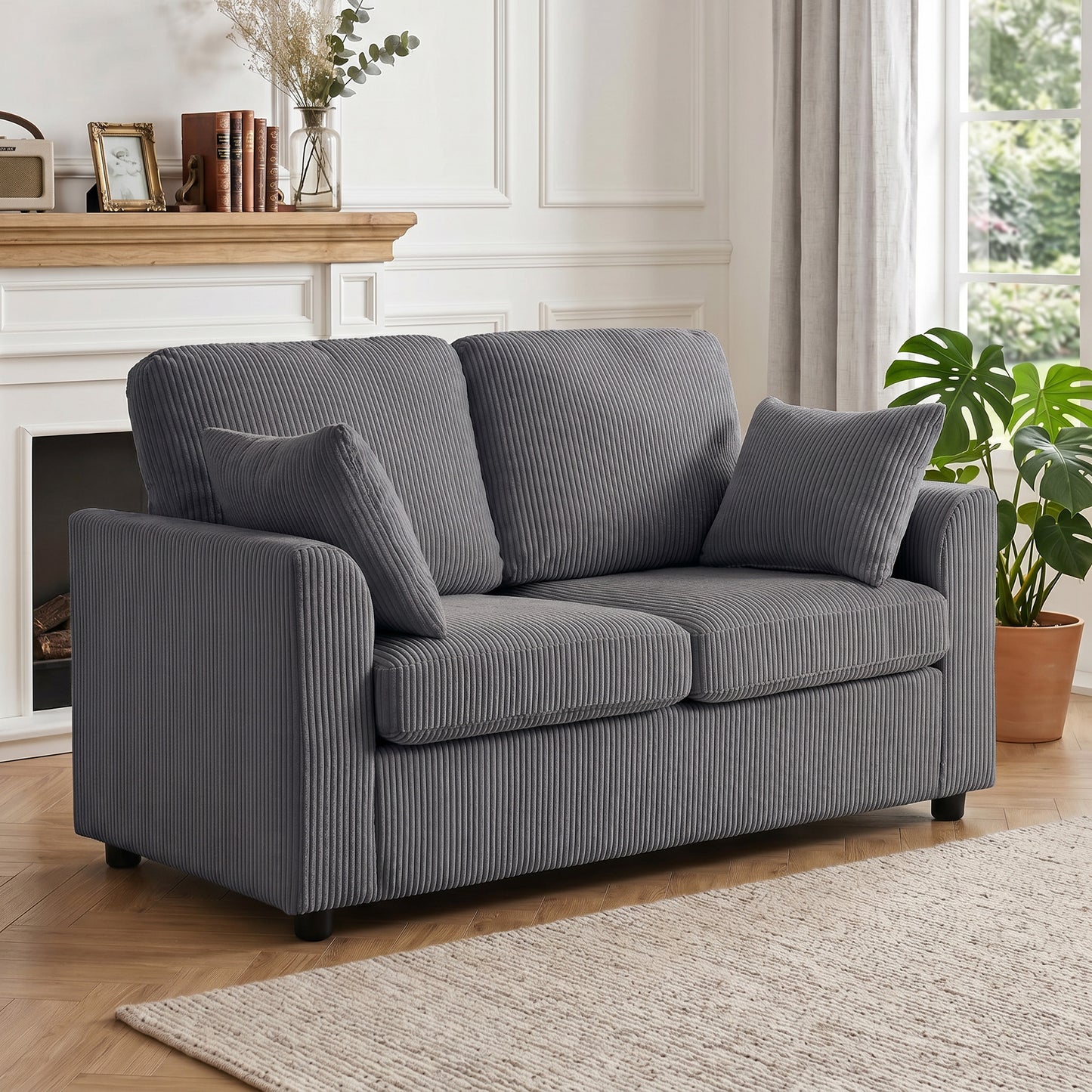 HOMCOM 2 Seater Sofa, Corduroy Small Couch with Spring Cushion, Wide and Deep Seat, Dark Grey