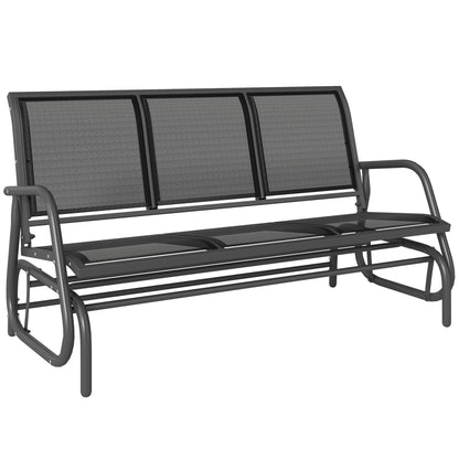 Outsunny 3-Seat Glider Rocking Chair for 3 People Garden Bench Patio Furniture Metal Frame, Black