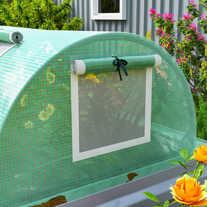 Outsunny Mini Greenhouse, Portable Tunnel Green House, Green Grow House Steel Frame with 5 Mesh Windows, 3 M, Green