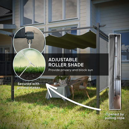 Outsunny 3 x 4m Metal Pergola with Retractable Roof and Roller Shade, Free Standing Garden Gazebo Canopy Pergola Kit, UPF30+ Outdoor Sun Shade Shelter, Grey