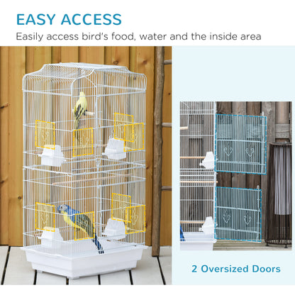 PawHut Large Metal Bird Cage with Perches, Food Bowls, Swing, for Budgies, Parakeets, White