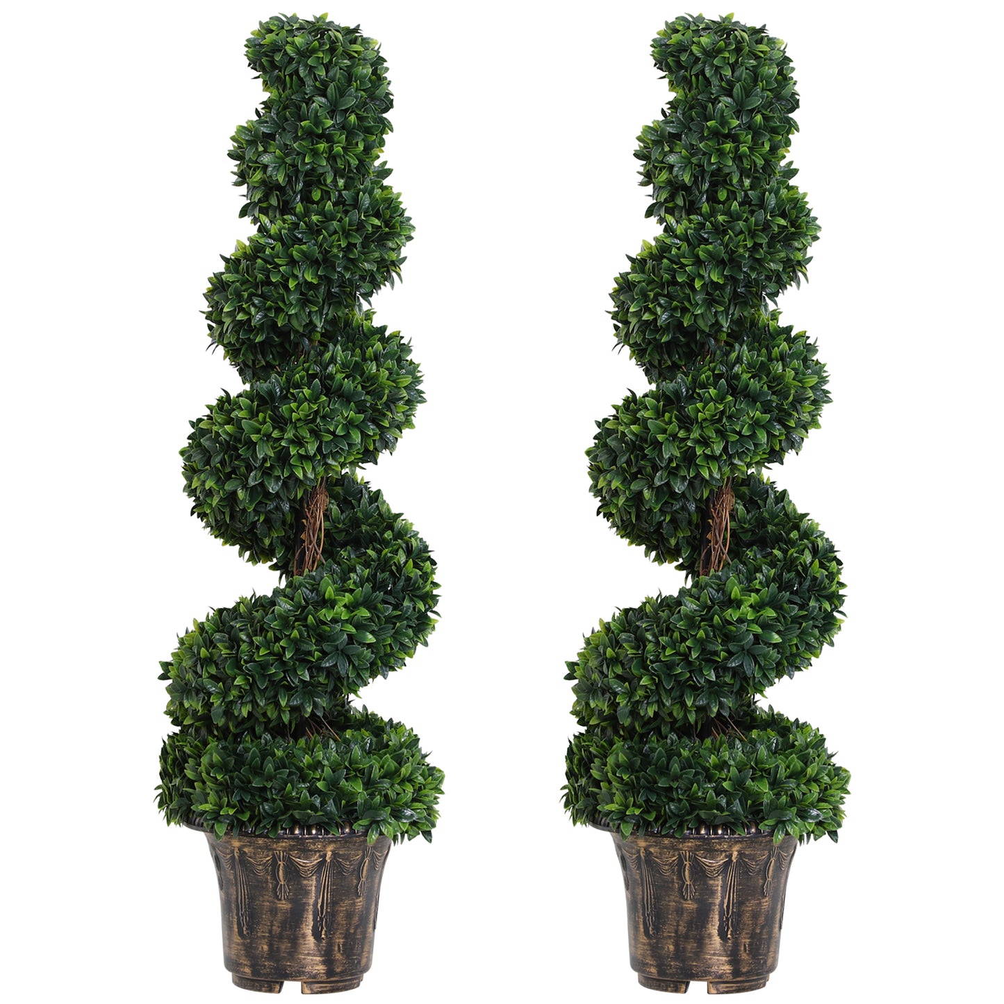 Outsunny Set of 2 Artificial Plants White Rose Floral in Pot, Fake Plants for Home Indoor Decor, 90cm, Yellow