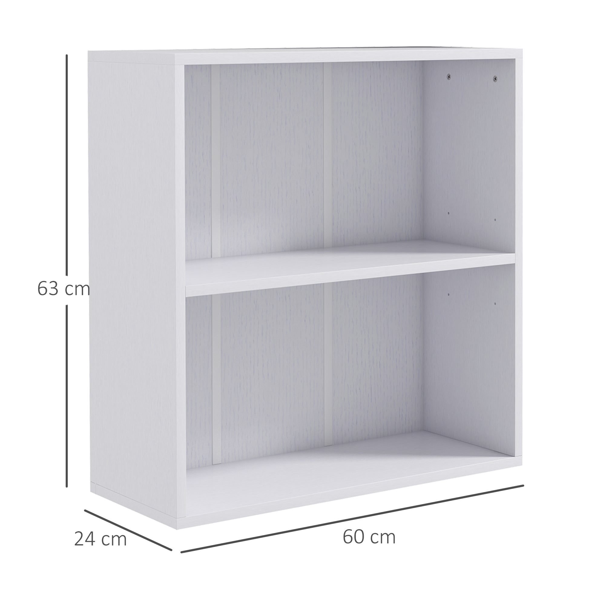 HOMCOM 2 Tier Bookshelf, Low Bookcase with Adjustable Shelf, 2 Compartments for Home Office, Living Room, Study, White-Rack Bookcases & Shelves-ChewyGames-ChewyGames