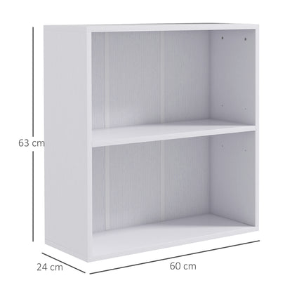 HOMCOM 2 Tier Bookshelf, Low Bookcase with Adjustable Shelf, 2 Compartments for Home Office, Living Room, Study, White-Rack Bookcases & Shelves-ChewyGames-ChewyGames