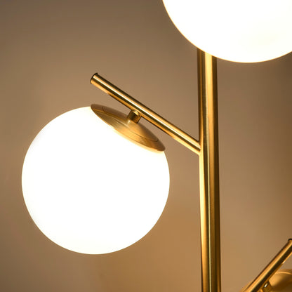 HOMCOM 3-Light Tree Floor Lamps for Living Room, Modern Standing Lamp for Bedroom with Globe Lampshade, Steel Base, Bulb not Included, Gold Tone