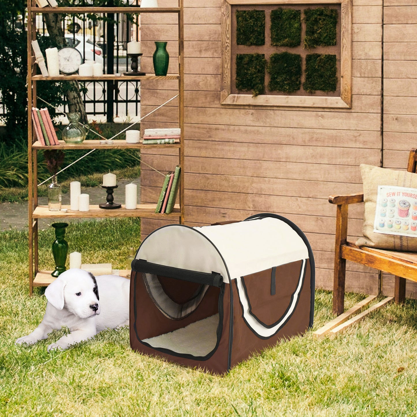 Pawhut Folding Fabric Soft Pet Crate, 46Lx36Wx41H cm - Brown