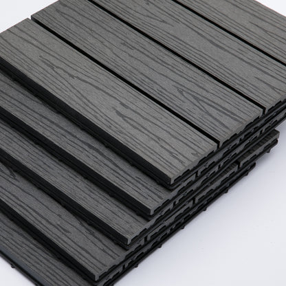 Outsunny WPC Interlocking Decking Tiles, Pack of 11 Interlocking Patio Paving Slabs, 30 x 30 x 2.2 cm, Grey