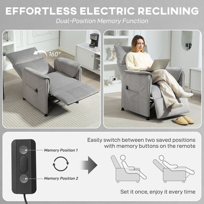 HOMCOM Power Recliner Chair, Reclining Chair with Remote, Pocket Springs, Silent Motor and Side Pockets, Grey