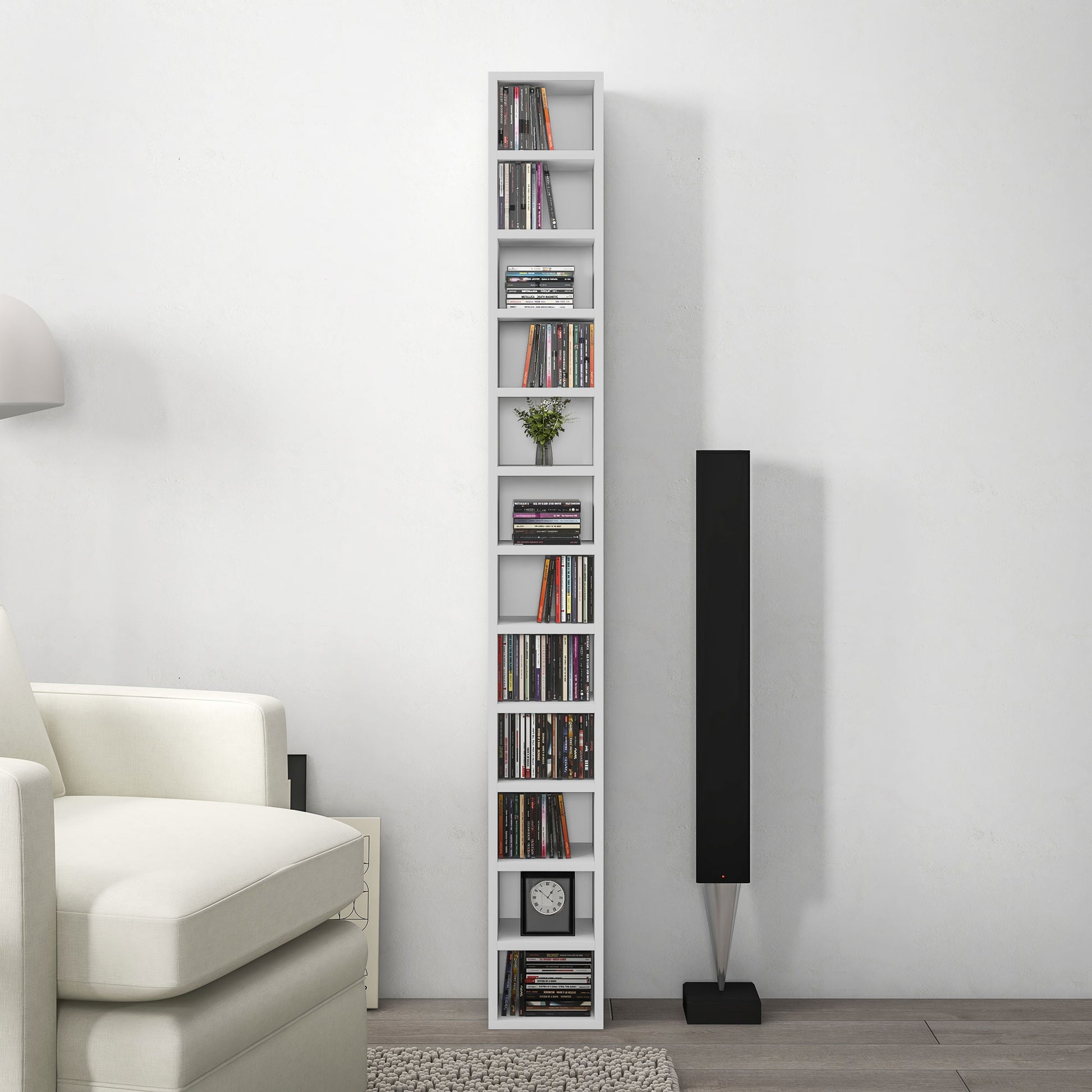 HOMCOM 204 CD Tall Narrow Media Storage Tower - White--ChewyGames-ChewyGames