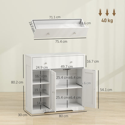 HOMCOM Bathroom Floor Cabinet, Freestanding Bathroom Cabinet with Drawer, Door, Open Shelves, White