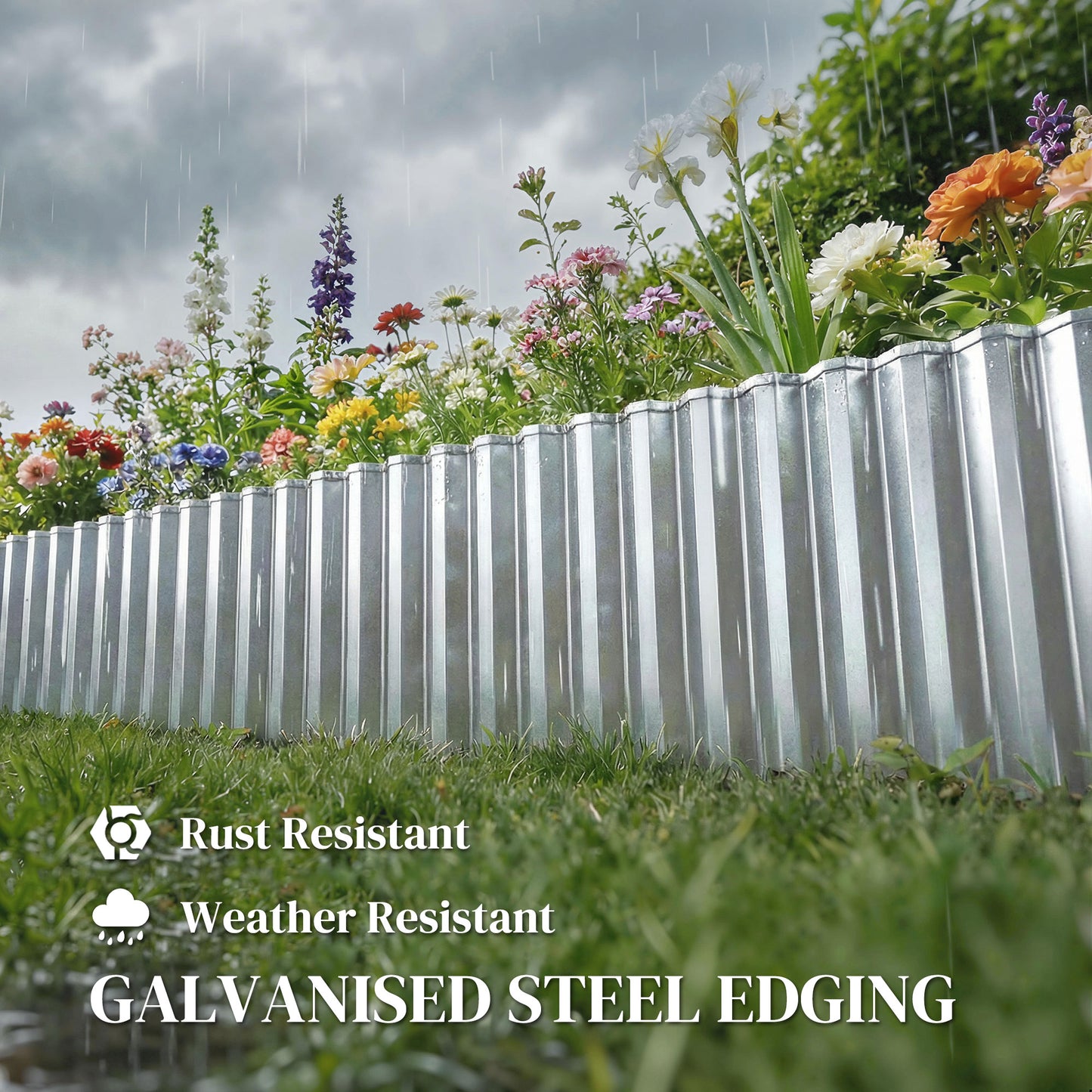 Outsunny Metal Garden Edging Border, 8 in x 21.3 ft Corrugated Heavy Duty Galvanised Steel Lawn Edging, Silver Tone--ChewyGames-ChewyGames